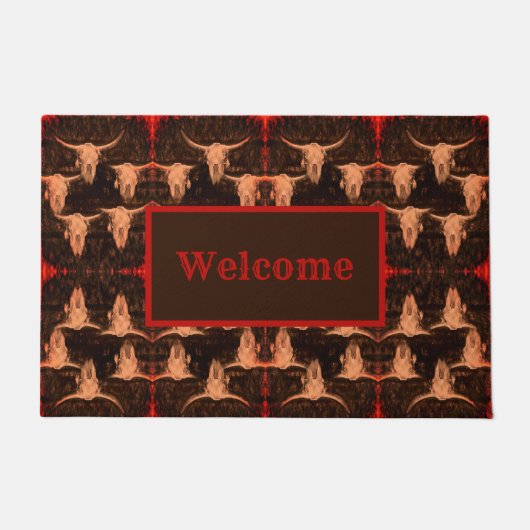 Bull Skull Brown Rustic Western Land Welkomstwoord Deurmat (Voorkant)