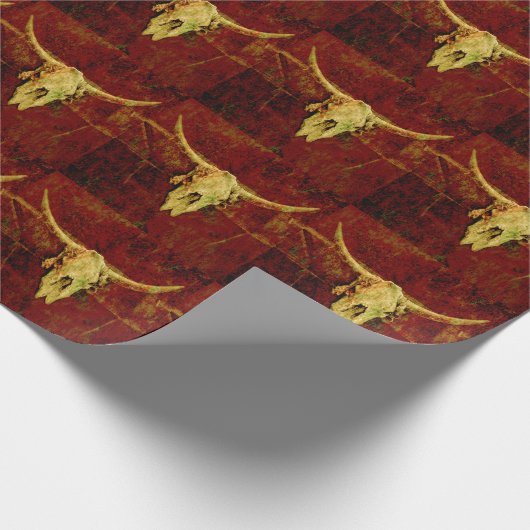 Bull Skull Brown Western Land Rustin Pattern Cadeaupapier (Hoek)