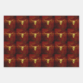 Bull Skull Brown Western Land Rustin Pattern Inpakpapier Vel