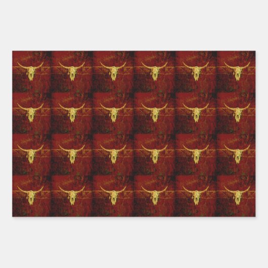 Bull Skull Brown Western Land Rustin Pattern Inpakpapier Vel (Voorkant)