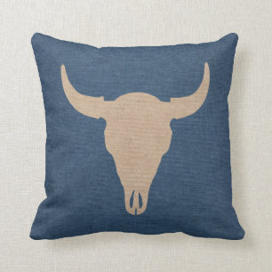 Bull Skull en Horns Denim Blue Kussen