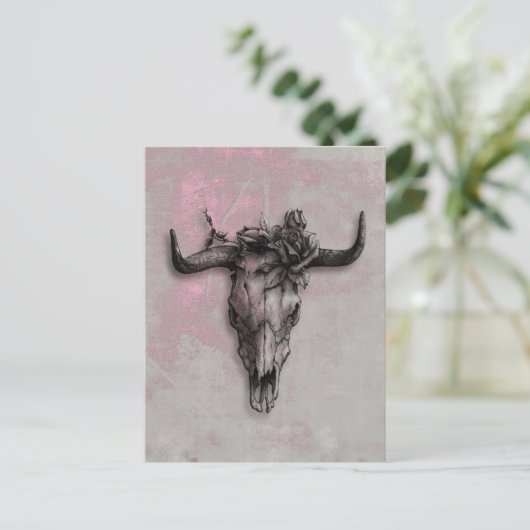 Bull Skull en Roos en grijze roze Abstracte kunst Briefkaart (Staand voorkant)
