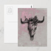 Bull Skull en Roos en grijze roze Abstracte kunst Briefkaart (Voorkant / Achterkant)