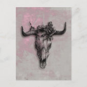 Bull Skull en Roos en grijze roze Abstracte kunst Briefkaart (Voorkant)