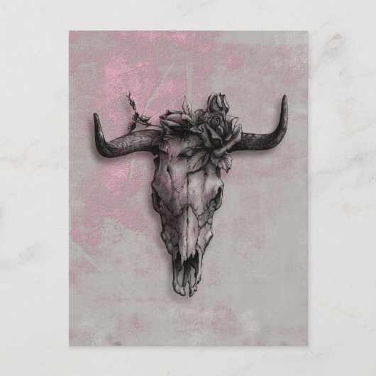 Bull Skull en Roos en grijze roze Abstracte kunst Briefkaart (Voorkant)
