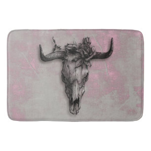 Bull Skull en Roos Rustic Pink Grey Badmat
