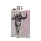 Bull Skull en Roos Rustic Pink Grey Heupfles (Links)