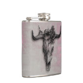 Bull Skull en Roos Rustic Pink Grey Heupfles (Rechts)