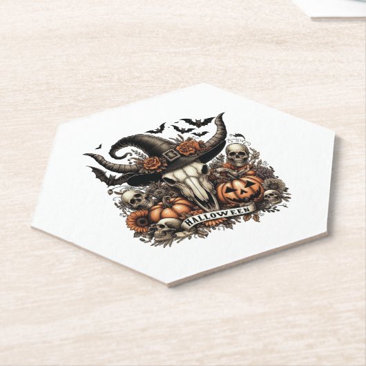 Bull Skull Halloween Koe Kartonnen Onderzetters (Schuin)
