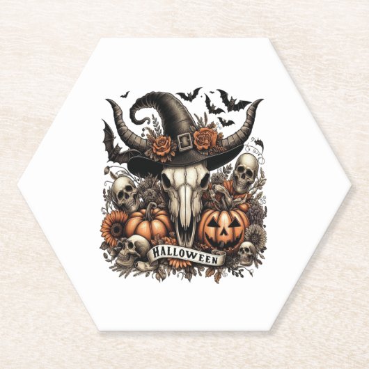Bull Skull Halloween Koe Kartonnen Onderzetters (Voorkant)