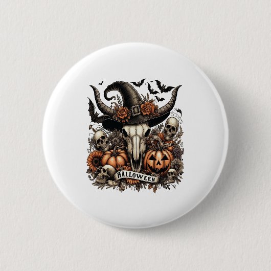 Bull Skull Halloween Koe Ronde Button 5,7 Cm (Voorkant)