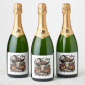 Bull Skull Halloween Koe Sparkling Wijnetiket (Flessen)