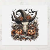 Bull Skull Halloween Koe Sparkling Wijnetiket (Enkel label)