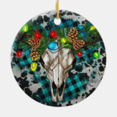 Bull Skull kerstversiering Png, Westerne Christma Keramisch Ornament (Achterkant)
