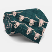 Bull Skull Land Western  Groen Rustic Stropdas (Opgerold)