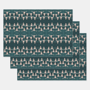 Bull Skull Land Western Groene  Rustige Inpakpapier Vel