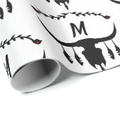 Bull Skull met Black Feathers Silhouette Cadeaupapier (Rol Hoek)