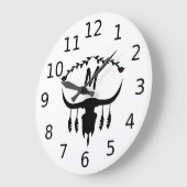 Bull Skull met Black Feathers Silhouette Grote Klok (Hoek)