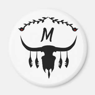 Bull Skull met Black Feathers Silhouette Magneet