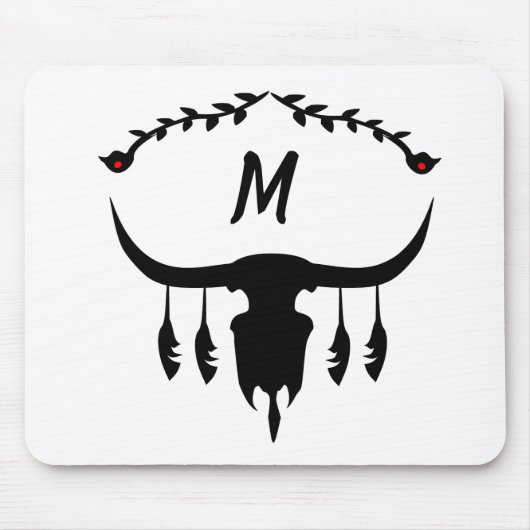 Bull Skull met Black Feathers Silhouette Muismat (Voorkant)