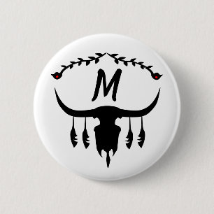 Bull Skull met Black Feathers Silhouette Ronde Button 5,7 Cm