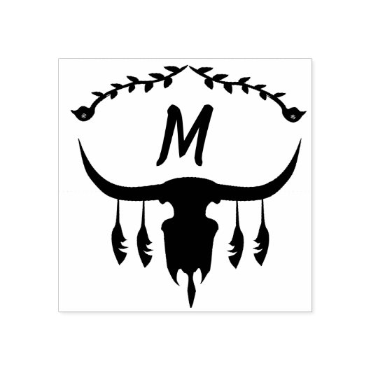 Bull Skull met Black Feathers Silhouette Rubberstempel (Afrduk)