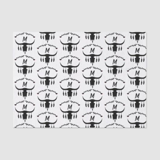 Bull Skull met Black Feathers Silhouette Tissuepapier (Voorkant)