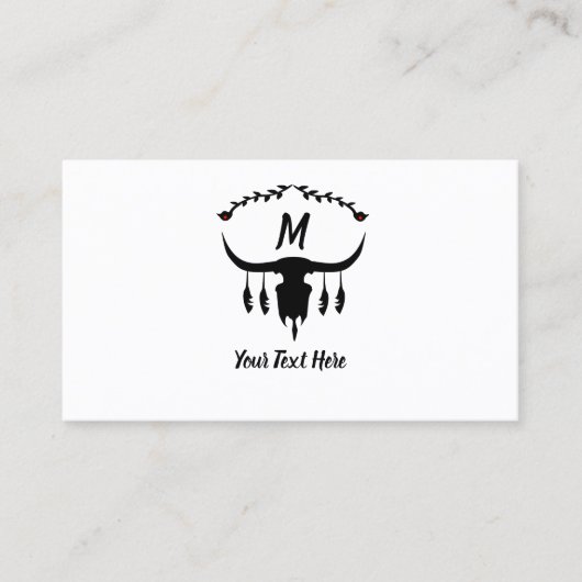 Bull Skull met Black Feathers Silhouette Visitekaartje (Voorkant)