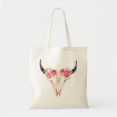 Bull Skull met roze bloemen Tote Bag (Voorkant)