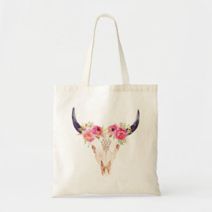 Bull Skull met roze bloemen Tote Bag