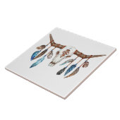 Bull Skull met veren achtergrond Tegeltje (Zijkant)