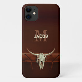 Bull Skull Monogram Brown Rustisch Western land Case-Mate iPhone Case