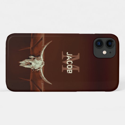 Bull Skull Monogram Brown Rustisch Western land Case-Mate iPhone Case (Achterkant (horizontaal))