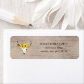 Bull Skull op Donker Hout met Zonnebloemen Adres Etiket (Insitu)