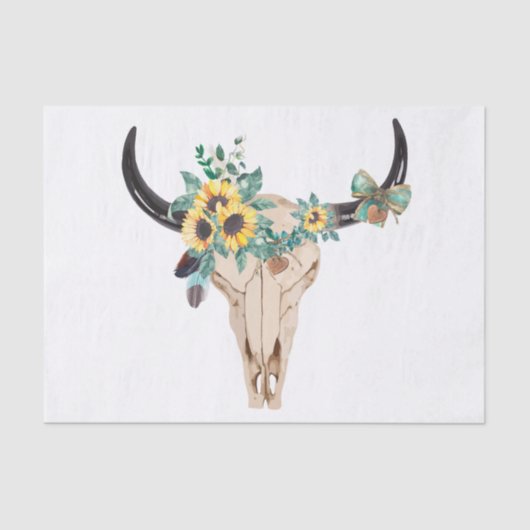 Bull Skull Sunflowers Tissuepapier (Voorkant)