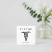 Bull Skull Tattoo Nazorg Instructies QR Code Vierkante Visitekaartje (Staand voorkant)