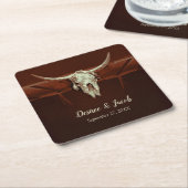Bull Skull Wedding Rustic Brown Land Western Kartonnen Onderzetters (Schuin)