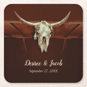 Bull Skull Wedding Rustic Brown Land Western Kartonnen Onderzetters