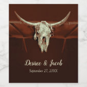 Bull Skull Wedding Rustic Brown Land Western Wijn Etiket (Enkel label)