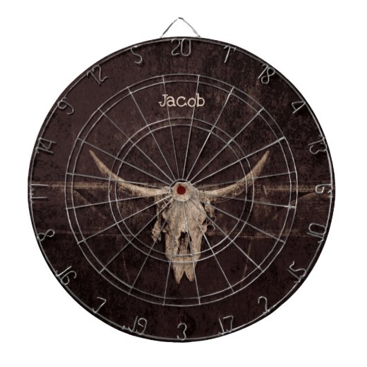 Bull Skull Western Bruin Beige Old Rustic Land Dartbord (Voorkant)