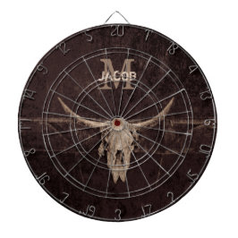 Bull Skull Western Bruin Beige Old Rustige Monogra Dartbord