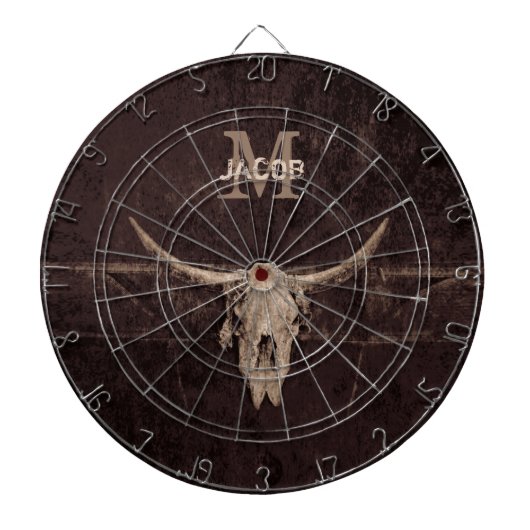 Bull Skull Western Bruin Beige Old Rustige Monogra Dartbord (Voorkant)
