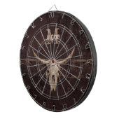 Bull Skull Western Bruin Beige Old Rustige Monogra Dartbord (Voorkant Rechts)