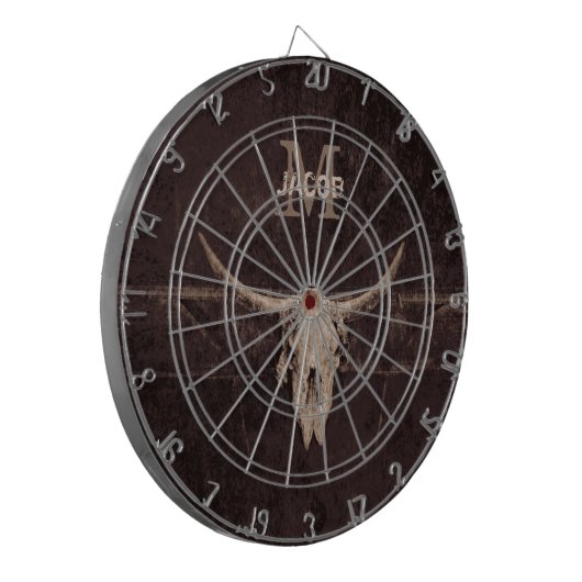Bull Skull Western Bruin Beige Old Rustige Monogra Dartbord (Voorkant Links)