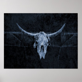 Bull Skull Western Land Black en White Rustic Poster