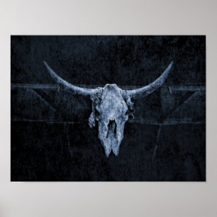 Bull Skull Western Land Black en White Rustic Poster