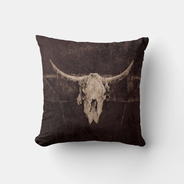 Bull Skull Western Land Brown beige Old Rustic Kussen (Voorkant)