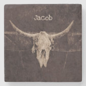 Bull Skull Western Land Brown beige Rustige Old Stenen Onderzetter (Voorkant)
