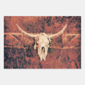 Bull Skull Western Land Brown Black Rustige Art Inpakpapier Vel (Voorkant)