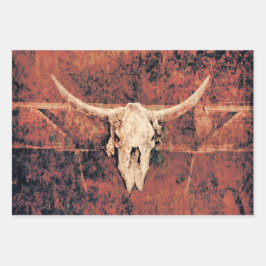 Bull Skull Western Land Brown Black Rustige Art Inpakpapier Vel